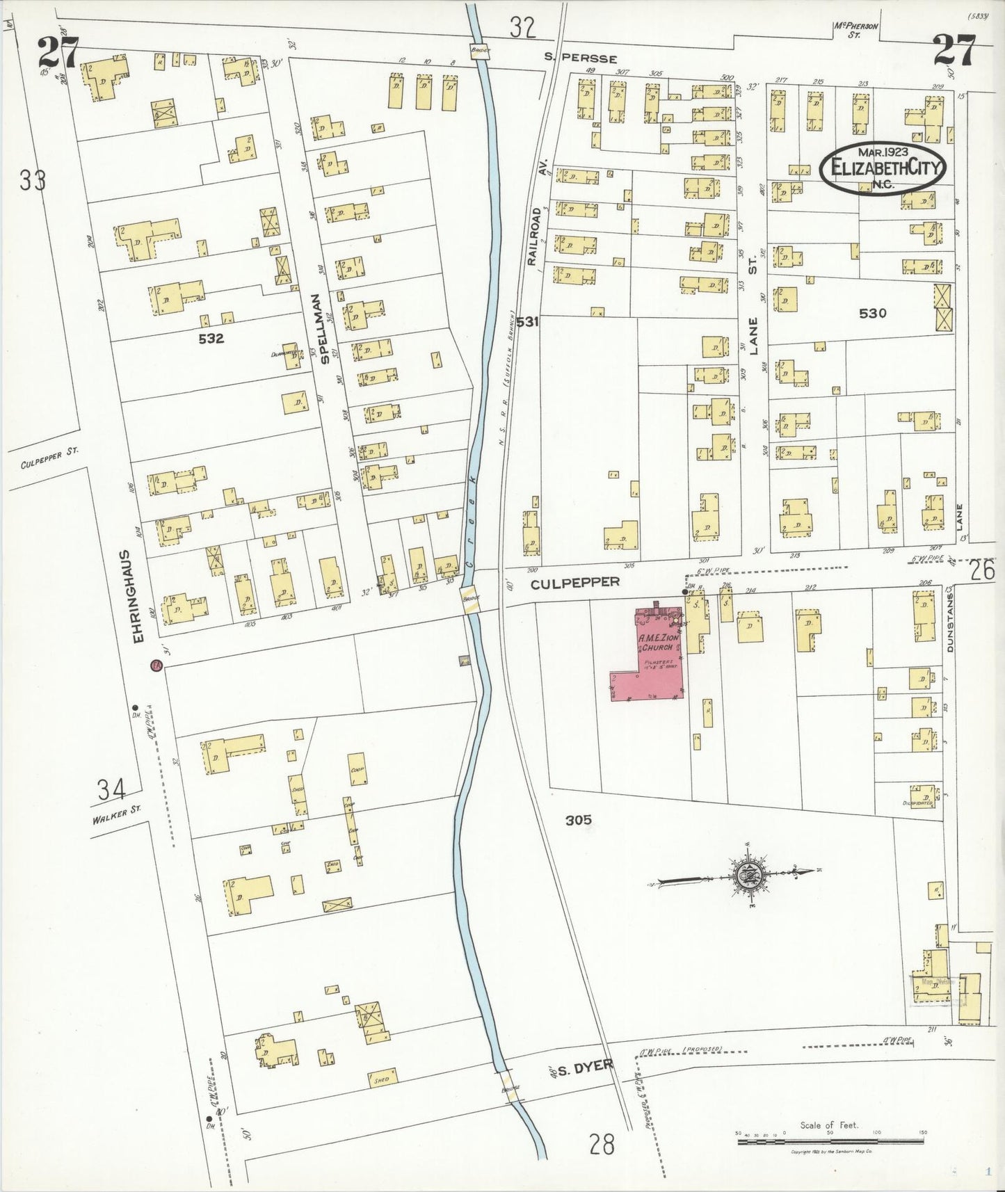 Sanborn Fire Insurance Map from Elizabeth City, Pasquotank County, North Carolina (1923), Sheet #0027 - Complete Map Set gallery image, historic Sanborn map, vintage wall art, North Carolina North Carolina
