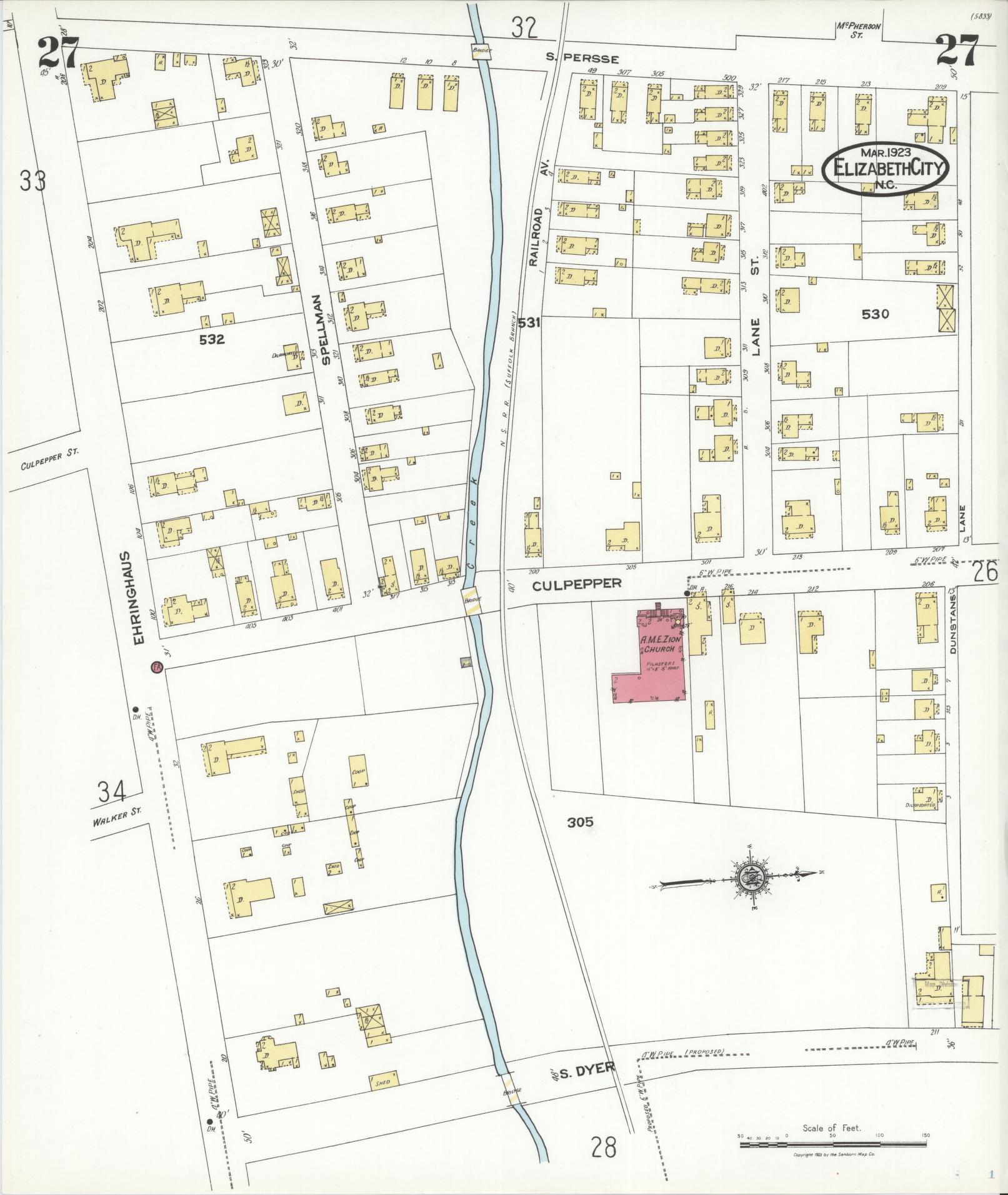 Sanborn Fire Insurance Map from Elizabeth City, Pasquotank County, North Carolina (1923), Sheet #0027 - Complete Map Set gallery image, historic Sanborn map, vintage wall art, North Carolina North Carolina