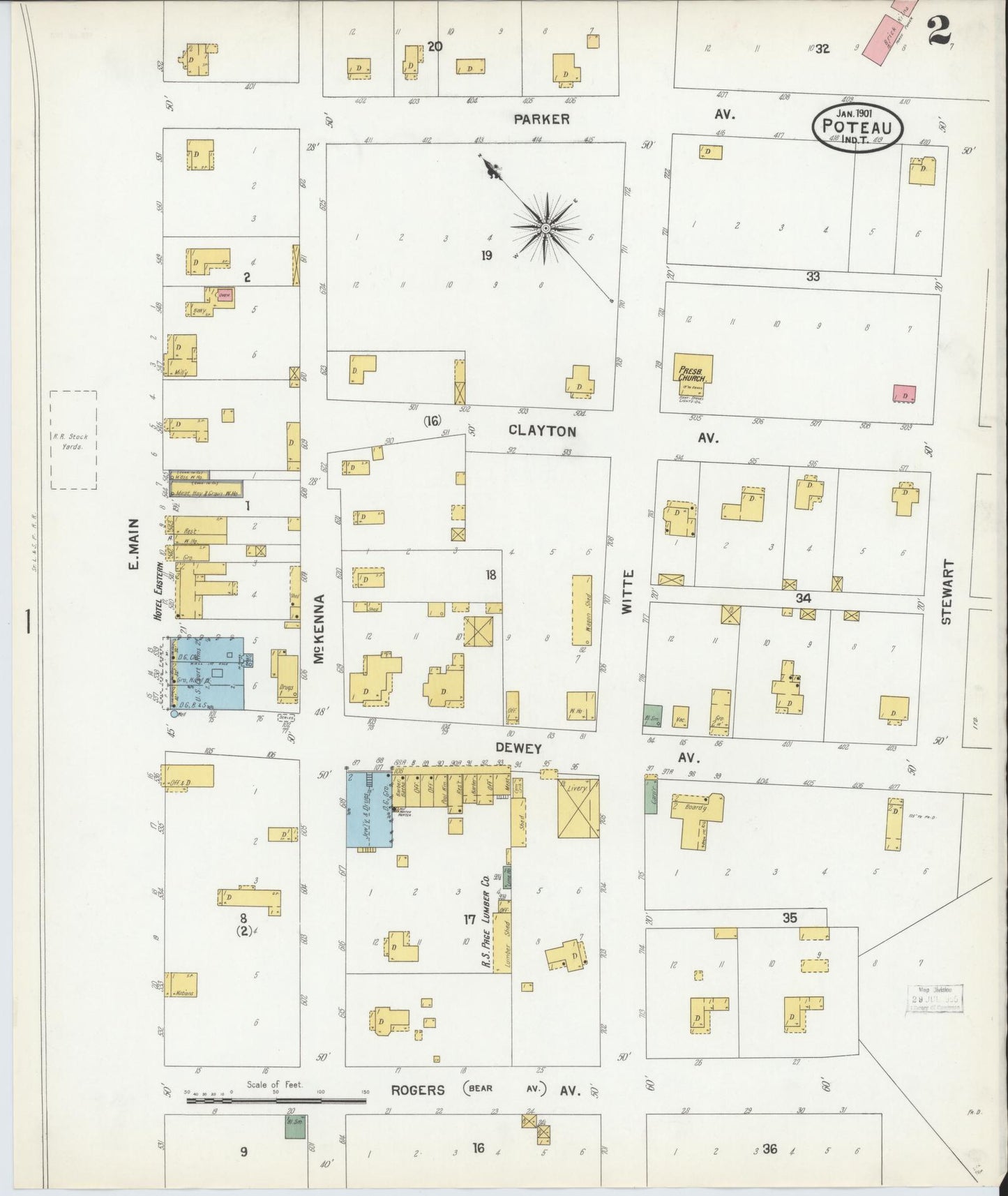 Sanborn Fire Insurance Map from Poteau, Le Flore County, Oklahoma (1901), Sheet #0002 - Complete Map Set gallery image, historic Sanborn map, vintage wall art, Oklahoma Oklahoma