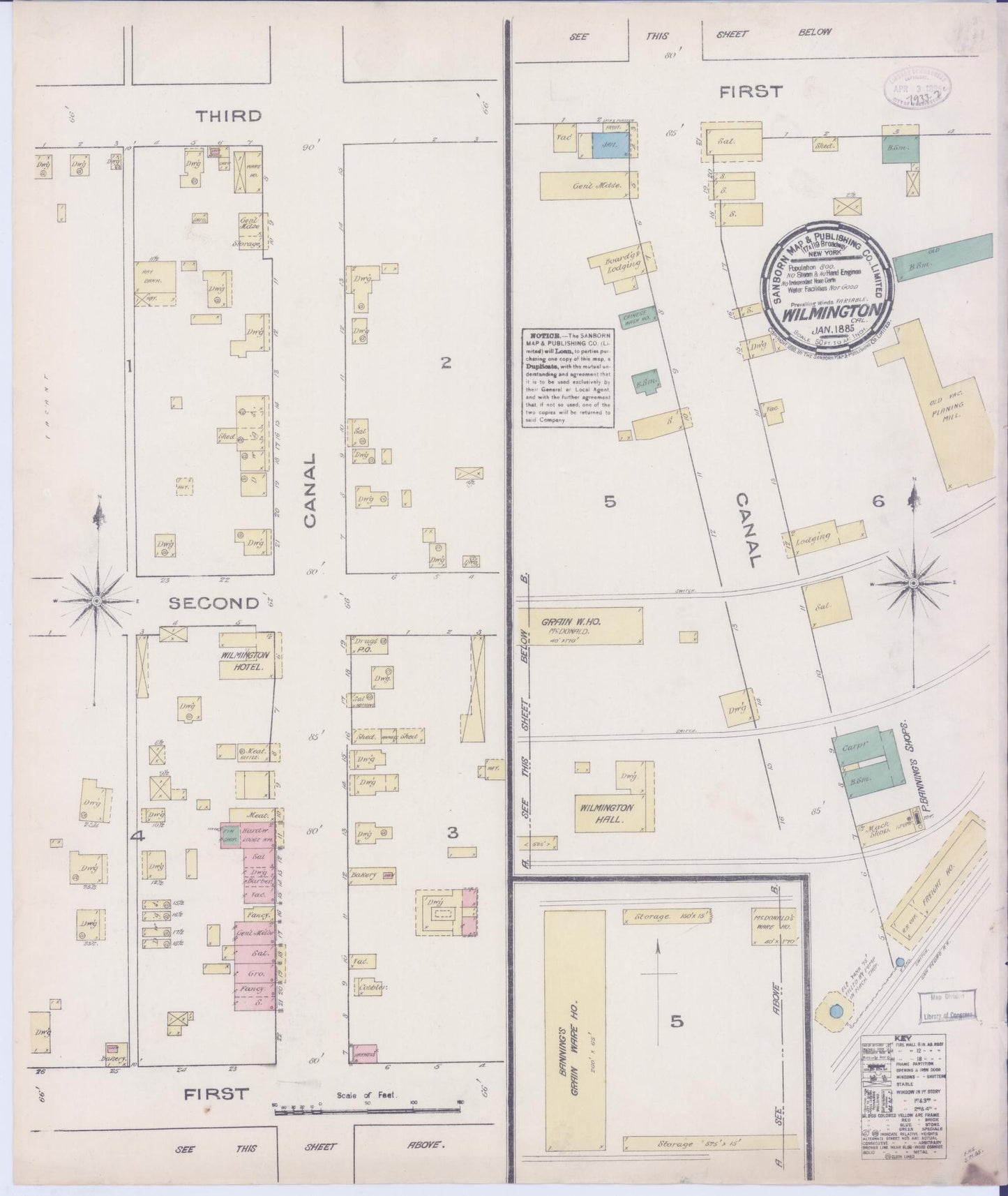 Sanborn Fire Insurance Map from Wilmington, Los Angeles County, California. (1885) – Historic Sanborn Fire Insurance Map Print