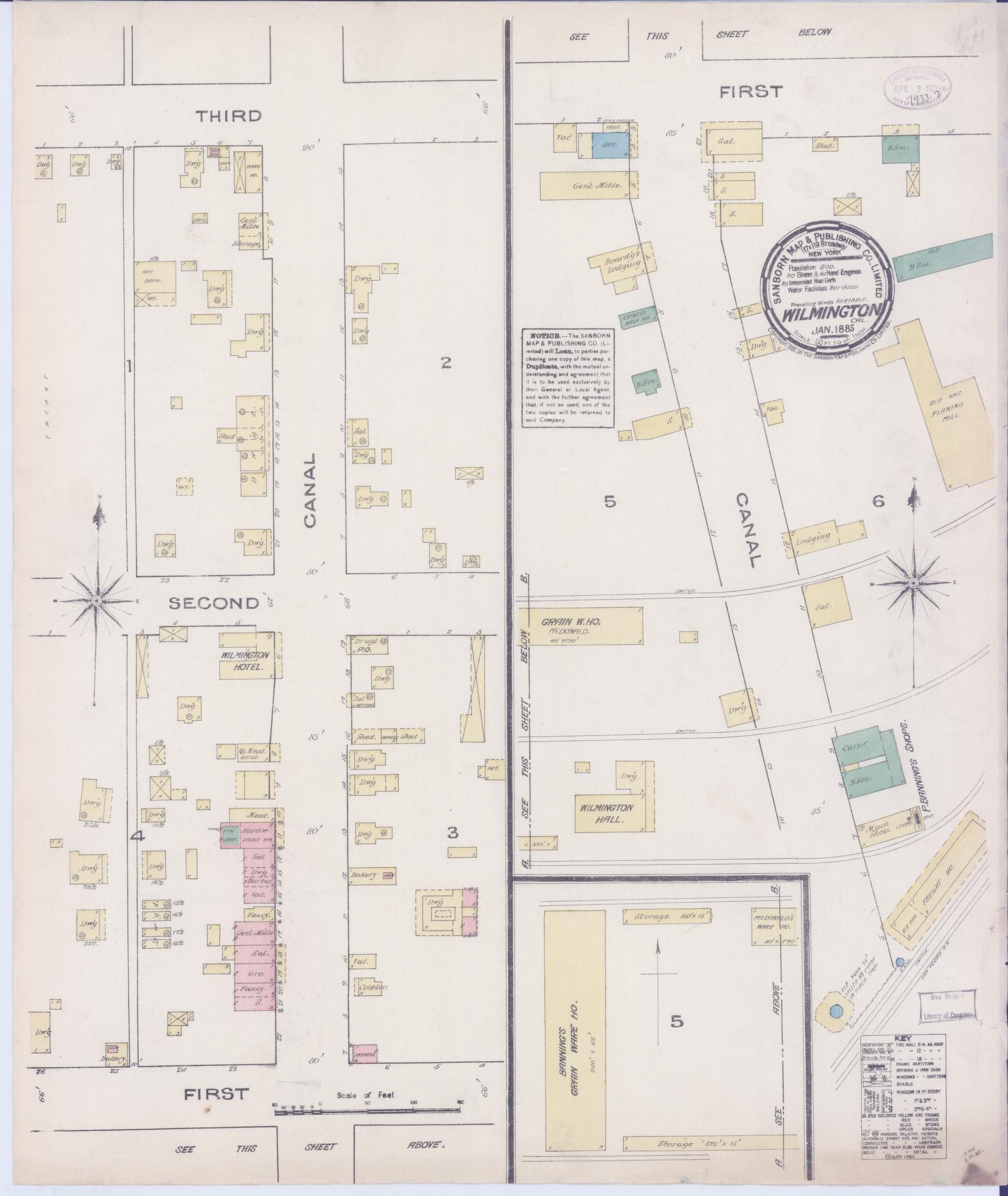 Sanborn Fire Insurance Map from Wilmington, Los Angeles County, California. (1885) – Historic Sanborn Fire Insurance Map Print