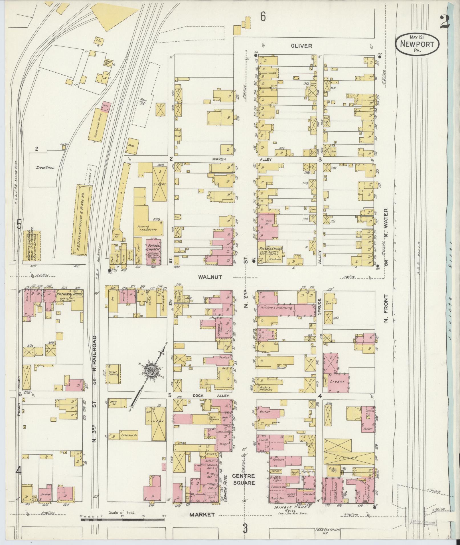 Sanborn Fire Insurance Map from Newport, Perry County, Pennsylvania (1911), Sheet #0002 - Historic Sanborn Fire Insurance Map Print, vintage old map wall art, antique decor, genealogy gift, Pennsylvania Pennsylvania map