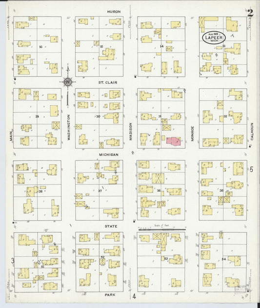 Sanborn Fire Insurance Map from Lapeer, Lapeer County, Michigan (1909), Sheet #0002 - Historic Sanborn Fire Insurance Map Print, vintage old map wall art, antique decor, genealogy gift, Michigan Michigan map