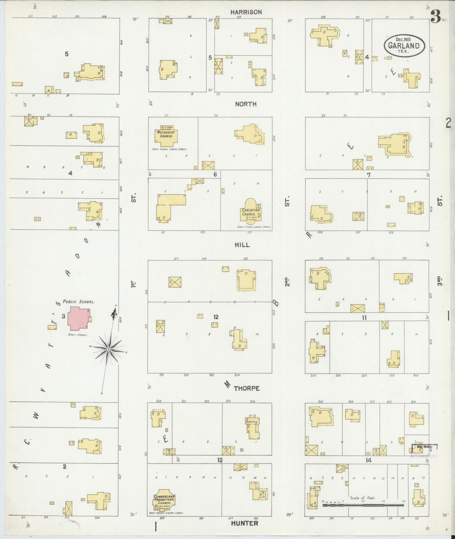 Sanborn Fire Insurance Map from Garland, Dallas County, Texas (1901), Sheet #0003 - Complete Map Set gallery image, historic Sanborn map, vintage wall art, Texas Texas