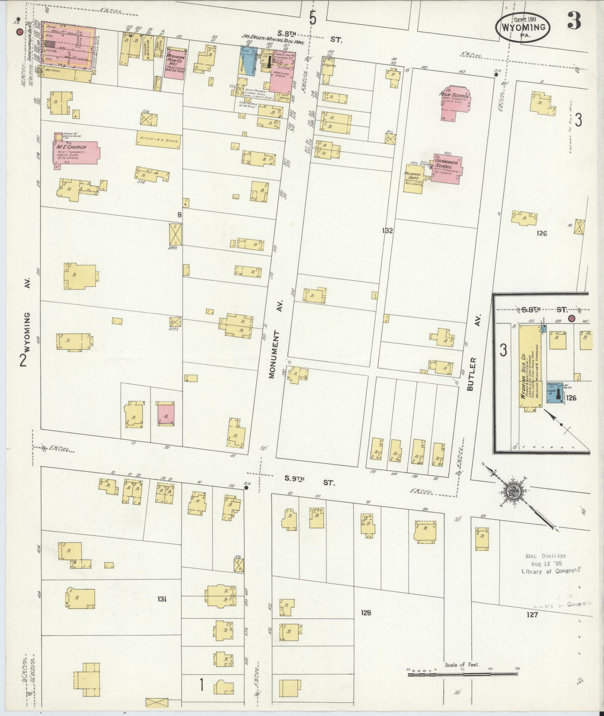 Sanborn Fire Insurance Map from Wyoming, Luzerne County, Pennsylvania (1911), Sheet #0003 - Historic Sanborn Fire Insurance Map Print, vintage old map wall art, antique decor, genealogy gift, Wyoming Wyoming map