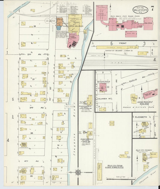 Sanborn Fire Insurance Map from Valley City, Barnes County, North Dakota (1913), Sheet #0007 - Historic Sanborn Fire Insurance Map Print, vintage old map wall art, antique decor, genealogy gift, North Dakota North Dakota map