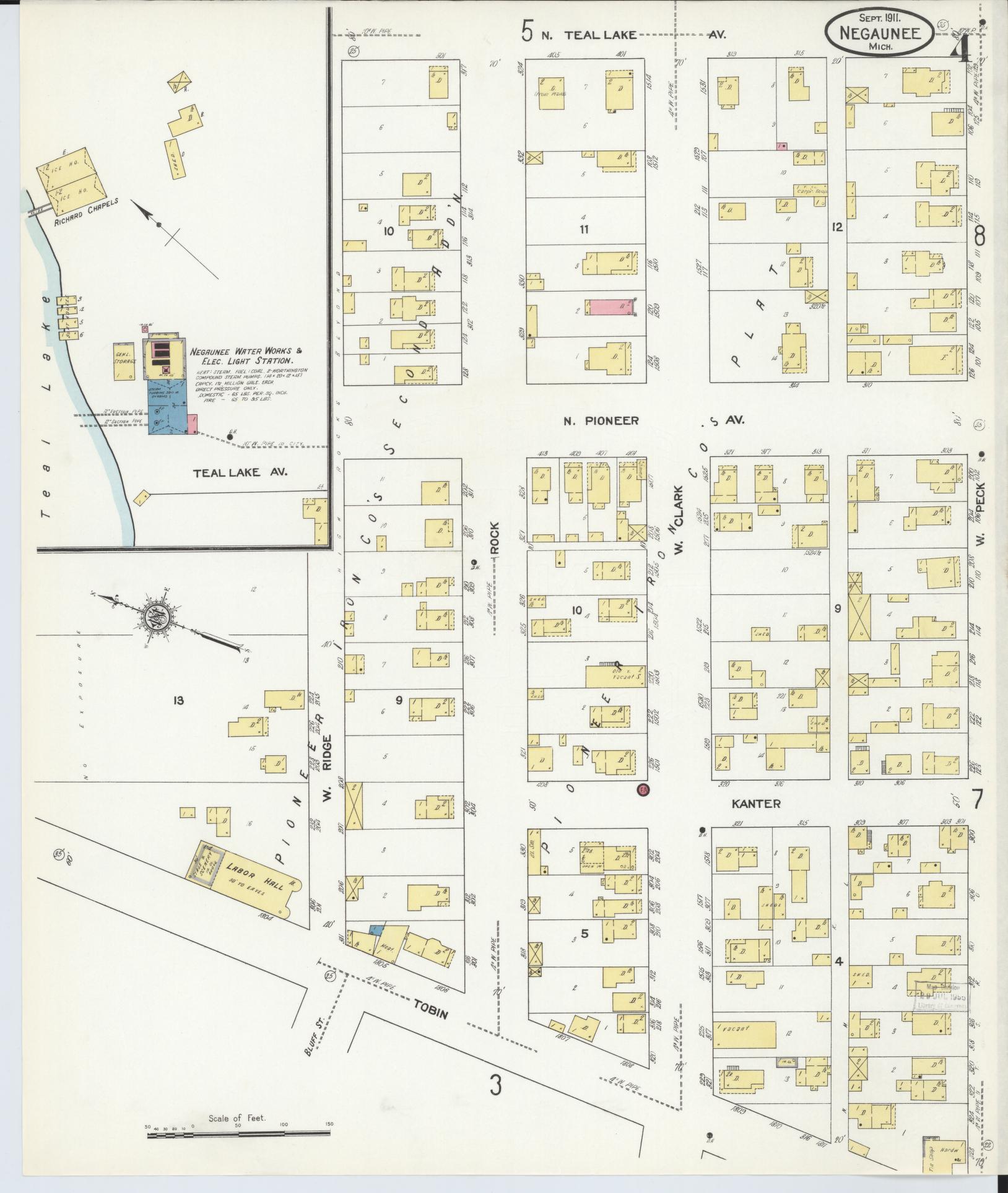 Sanborn Fire Insurance Map from Negaunee, Marquette County, Michigan (1911), Sheet #0004 - Complete Map Set gallery image, historic Sanborn map, vintage wall art, Michigan Michigan
