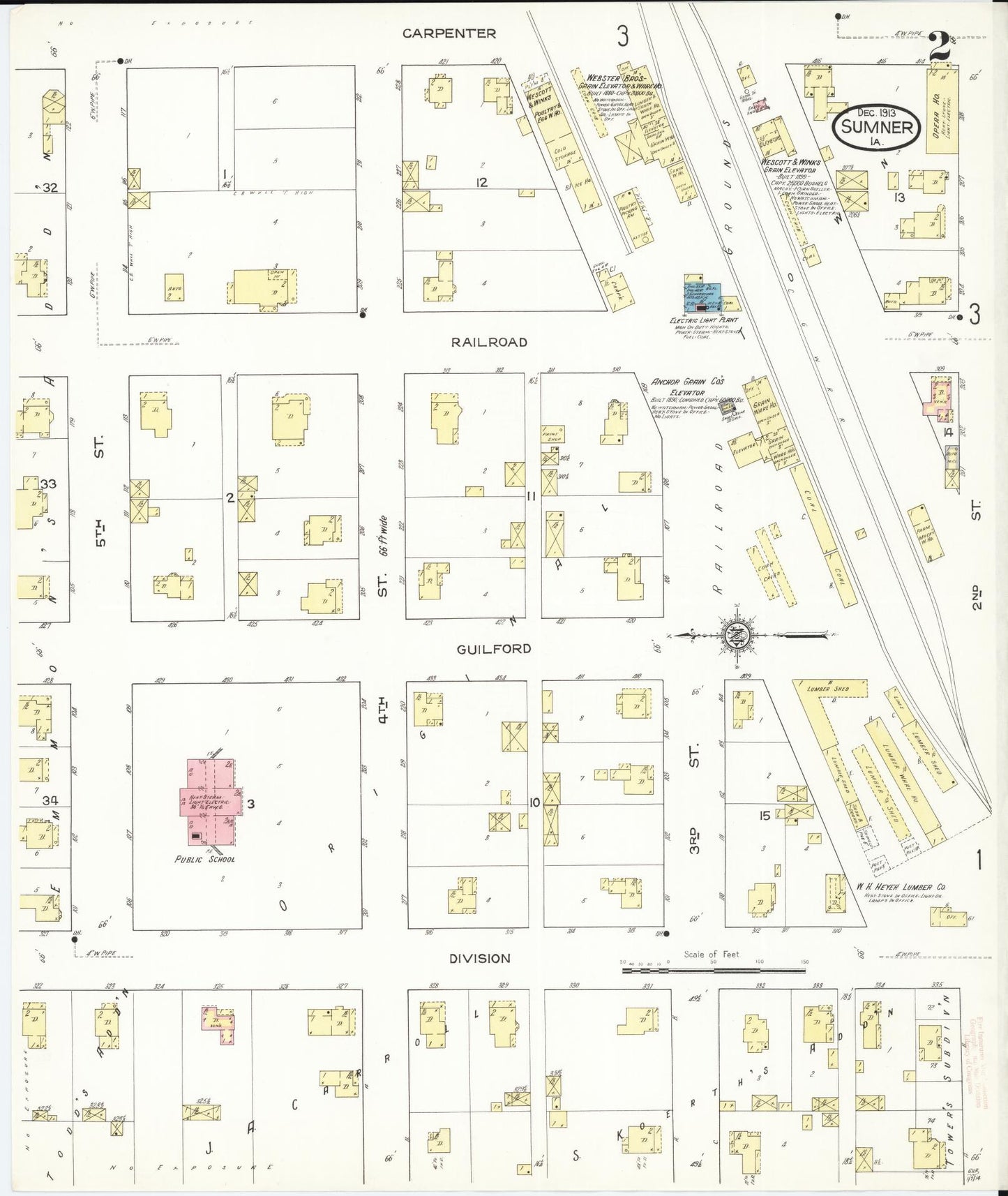 Sanborn Fire Insurance Map from Sumner, Bremer County, Iowa (1913), Sheet #0002 - Historic Sanborn Fire Insurance Map Print, vintage old map wall art