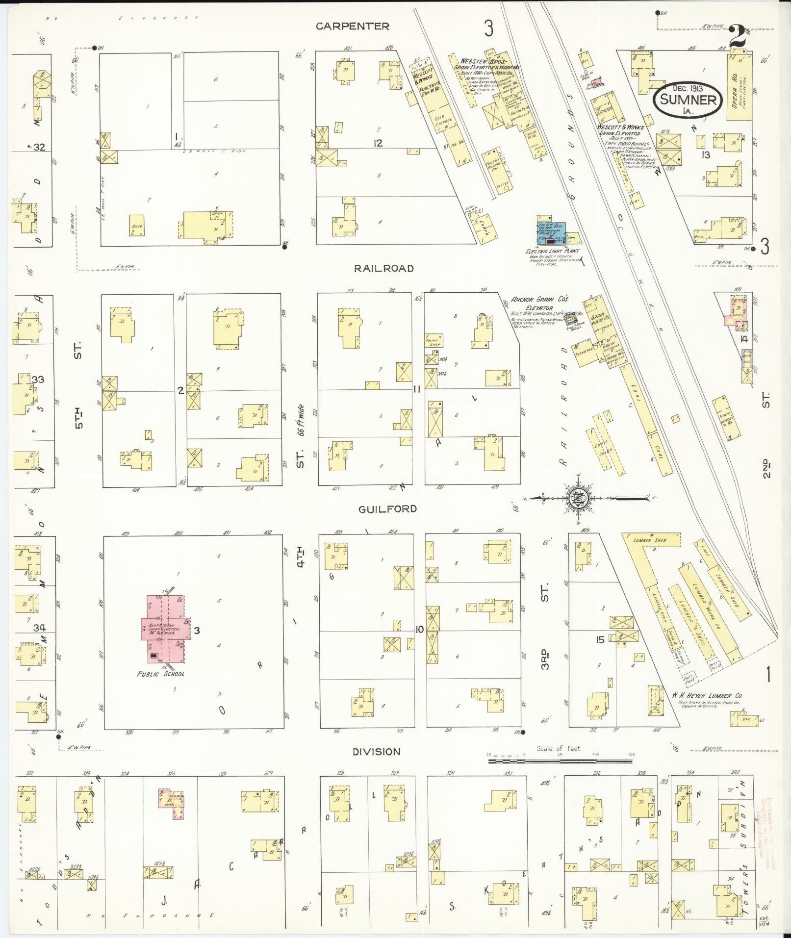 Sanborn Fire Insurance Map from Sumner, Bremer County, Iowa (1913), Sheet #0002 - Historic Sanborn Fire Insurance Map Print, vintage old map wall art