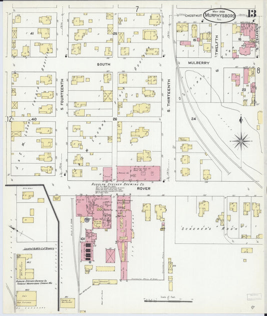 Sanborn Fire Insurance Map from Murphysboro, Jackson County, Illinois (1909), Sheet #0013 - Historic Sanborn Fire Insurance Map Print, vintage old map wall art, antique decor, genealogy gift, Illinois Illinois map