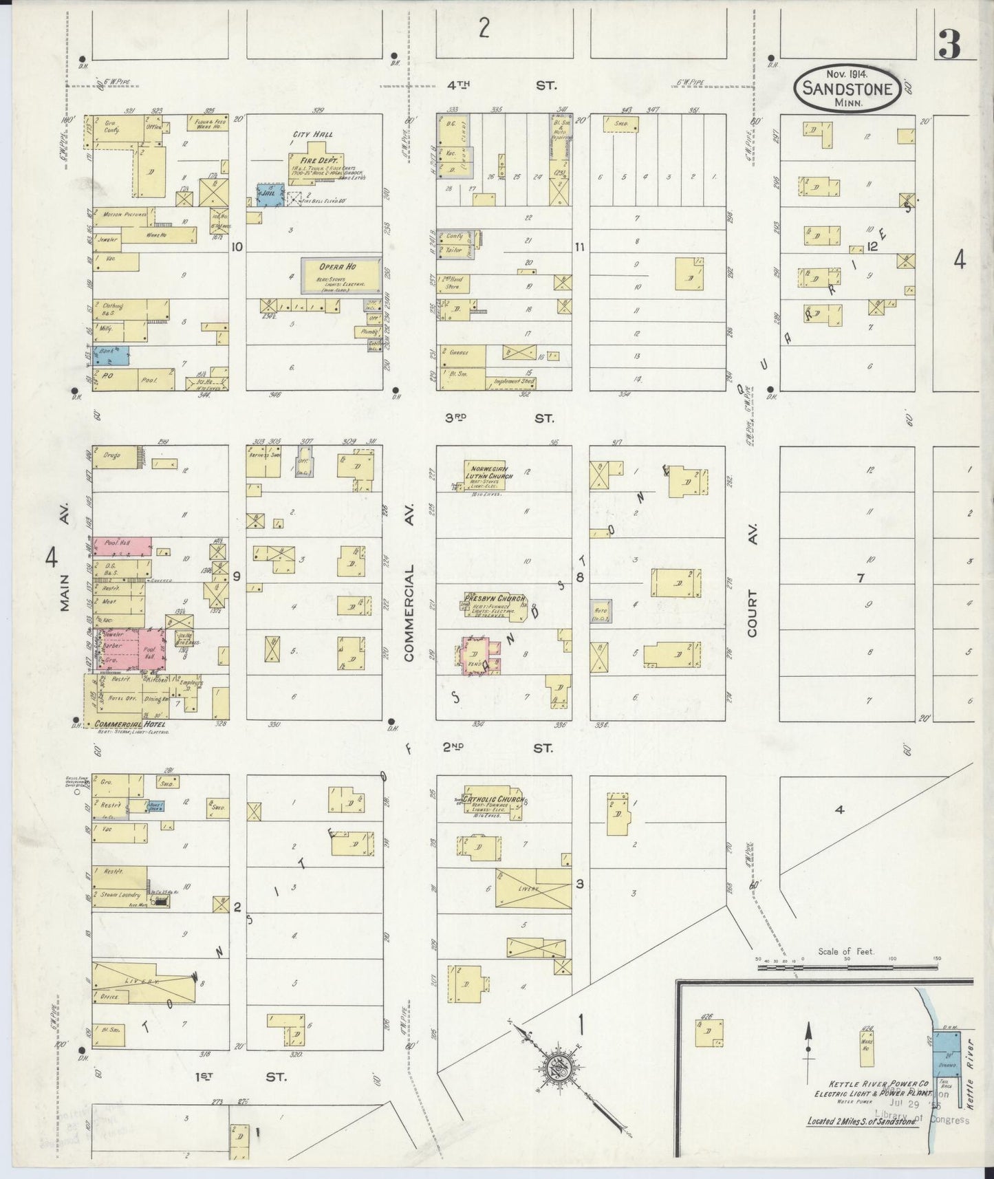 Sanborn Fire Insurance Map from Sandstone, Pine County, Minnesota (1914), Sheet #0003 - Complete Map Set gallery image, historic Sanborn map, vintage wall art, Minnesota Minnesota