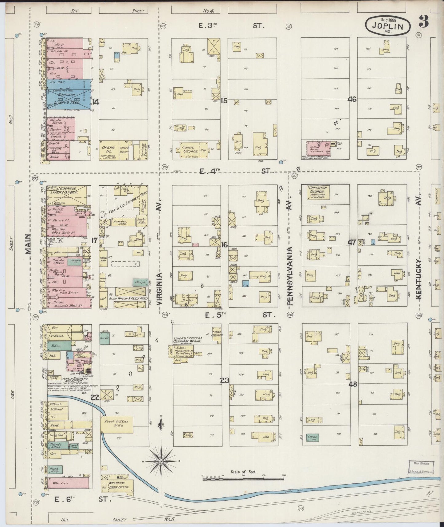 Sanborn Fire Insurance Map from Joplin, Jasper County, Missouri (1888), Sheet #0003 - Complete Map Set gallery image, historic Sanborn map, vintage wall art, Missouri Missouri