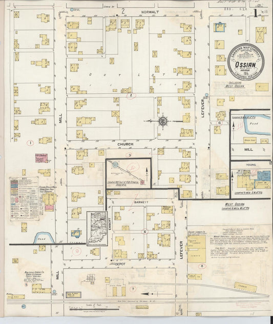 Sanborn Fire Insurance Map from Ossian, Wells County, Indiana (1933), Sheet #0001 - Historic Sanborn Fire Insurance Map Print, vintage old map wall art, antique decor, genealogy gift, Indiana Indiana map