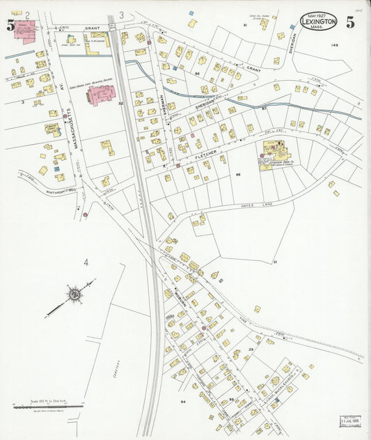 Sanborn Fire Insurance Map from Lexington, Middlesex County, Massachusetts (1927), Sheet #0005 - Historic Sanborn Fire Insurance Map Print, vintage old map wall art, antique decor, genealogy gift, Massachusetts Massachusetts map