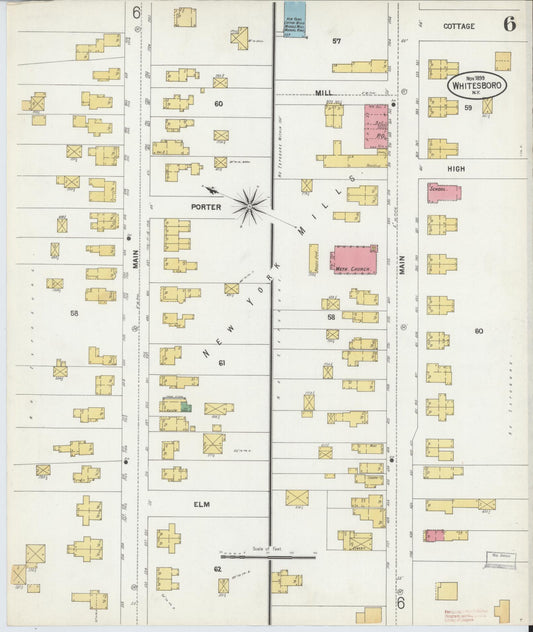 Sanborn Fire Insurance Map from Whitesboro, Oneida County, New York (1899), Sheet #0006 - Historic Sanborn Fire Insurance Map Print, vintage old map wall art, antique decor, genealogy gift, New York New York map