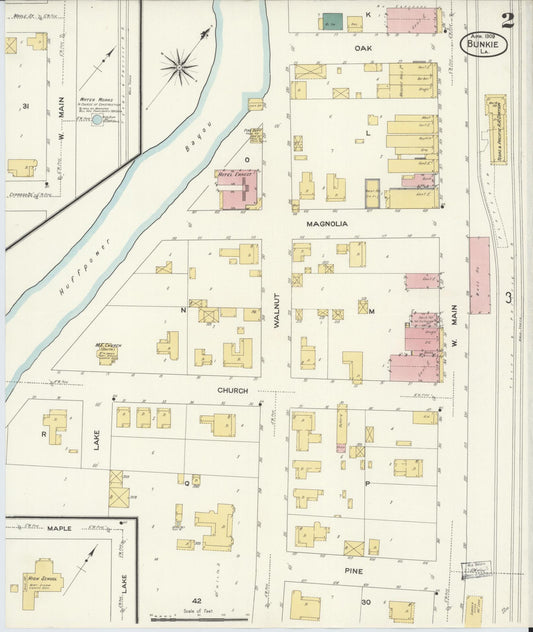 Sanborn Fire Insurance Map from Bunkie, Avoyelles Parish, Louisiana (1909), Sheet #0002 - Historic Sanborn Fire Insurance Map Print, vintage old map wall art, antique decor, genealogy gift, Louisiana Louisiana map