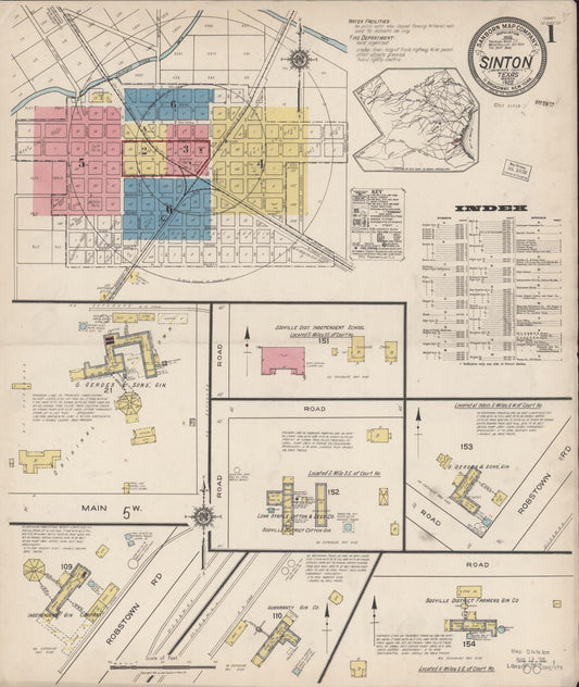 Sanborn Fire Insurance Map from Sinton, San Patricio County, Texas (1922), Sheet #0001 - Historic Sanborn Fire Insurance Map Print, vintage old map wall art, antique decor, genealogy gift, Texas Texas map
