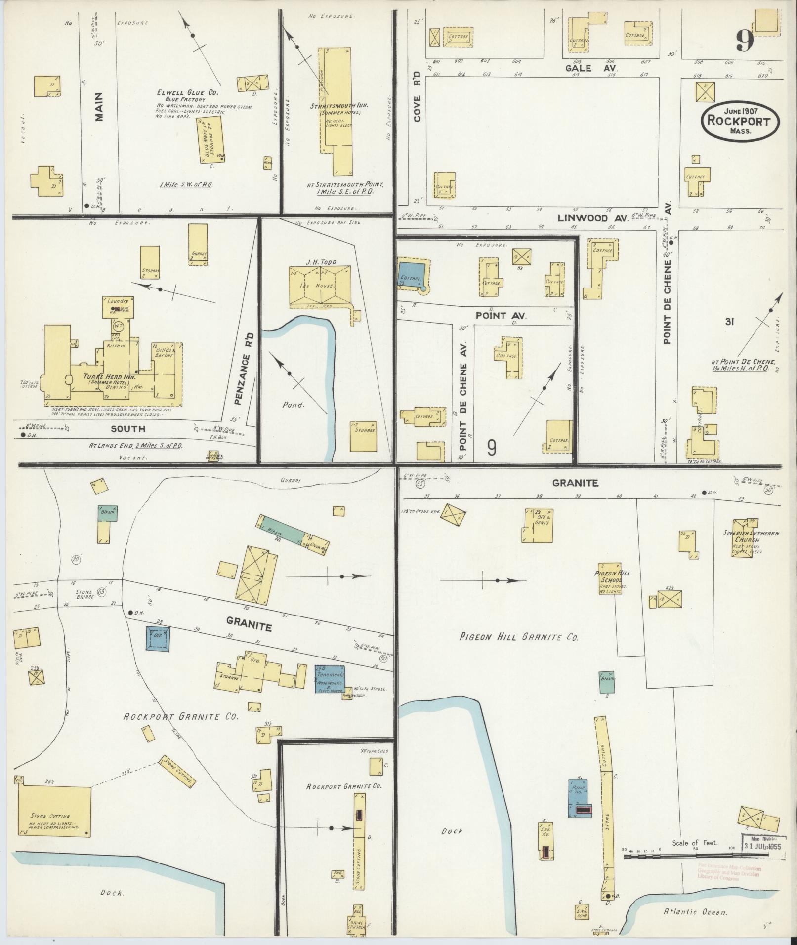 Sanborn Fire Insurance Map from Rockport, Essex County, Massachusetts (1907), Sheet #0009 - Complete Map Set gallery image, historic Sanborn map, vintage wall art, Massachusetts Massachusetts