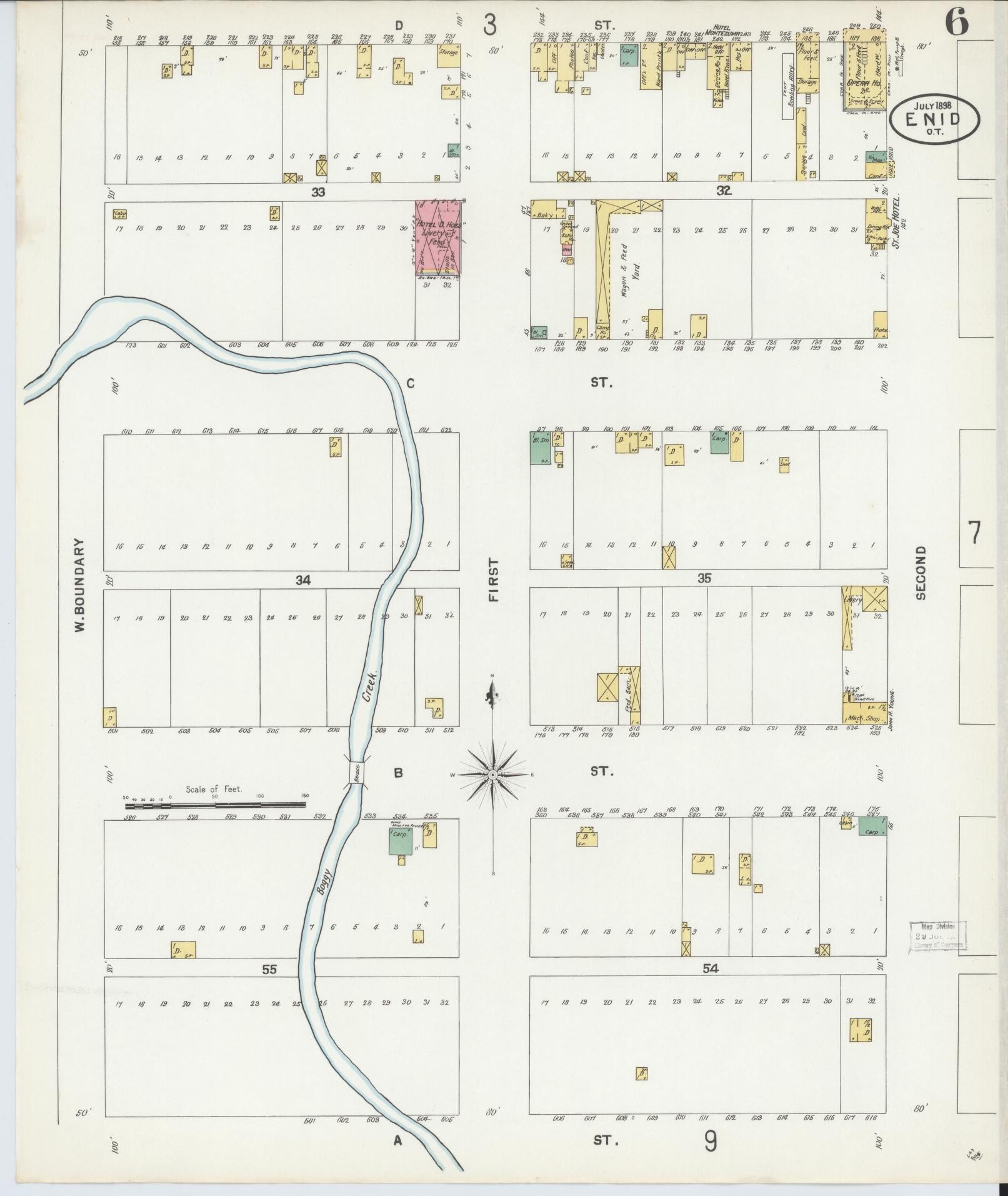 Sanborn Fire Insurance Map from Enid, Garfield County, Oklahoma (1898), Sheet #0006 - Historic Sanborn Fire Insurance Map Print, vintage old map wall art, antique decor, genealogy gift, Oklahoma Oklahoma map