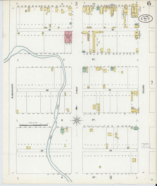 Sanborn Fire Insurance Map from Enid, Garfield County, Oklahoma (1898), Sheet #0006 - Historic Sanborn Fire Insurance Map Print, vintage old map wall art, antique decor, genealogy gift, Oklahoma Oklahoma map