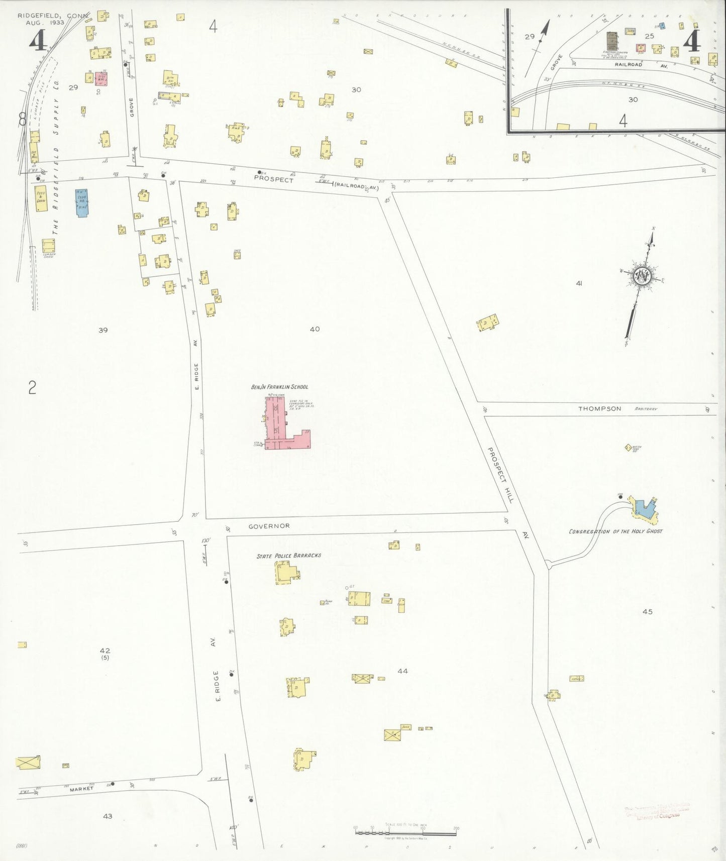 Sanborn Fire Insurance Map from Ridgefield, Fairfield County, Connecticut (1933), Sheet #0004 - Complete Map Set gallery image, historic Sanborn map, vintage wall art, Connecticut Connecticut