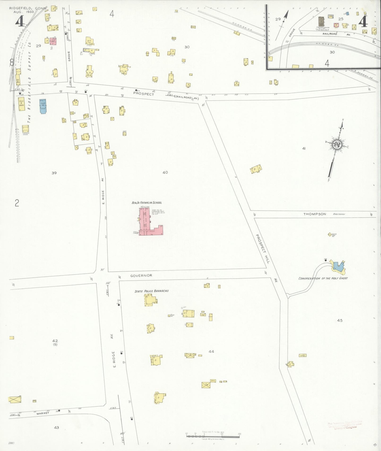 Sanborn Fire Insurance Map from Ridgefield, Fairfield County, Connecticut (1933), Sheet #0004 - Complete Map Set gallery image, historic Sanborn map, vintage wall art, Connecticut Connecticut