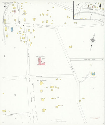 Sanborn Fire Insurance Map from Ridgefield, Fairfield County, Connecticut (1933), Sheet #0004 - Complete Map Set gallery image, historic Sanborn map, vintage wall art, Connecticut Connecticut