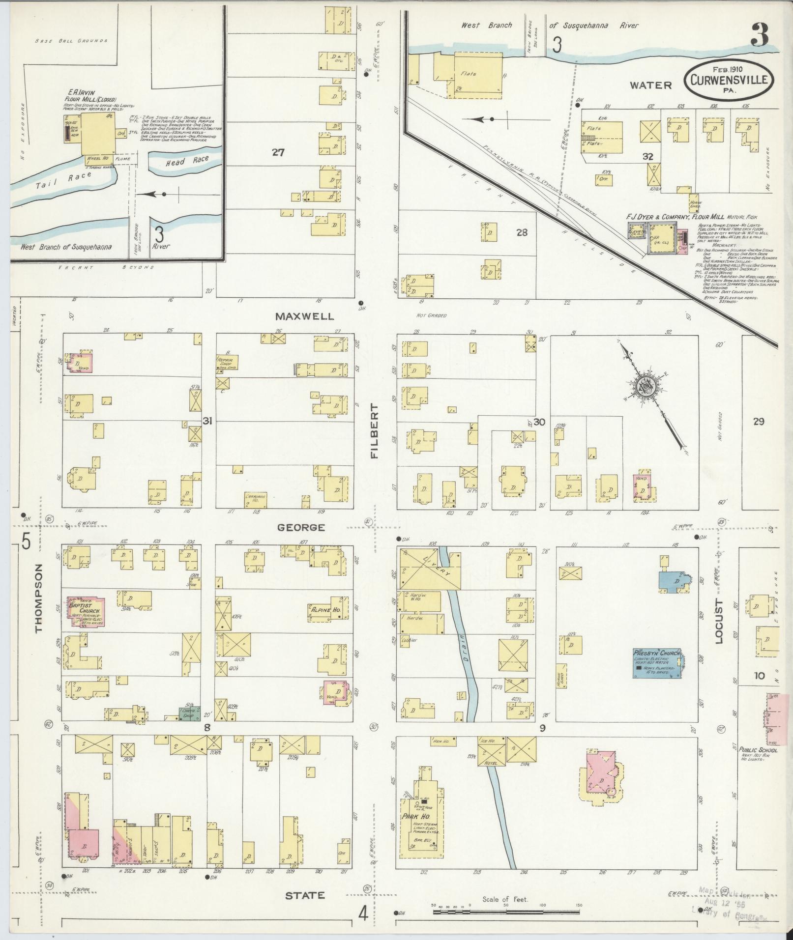 Sanborn Fire Insurance Map from Curwensville, Clearfield County, Pennsylvania (1910), Sheet #0003 - Historic Sanborn Fire Insurance Map Print, vintage old map wall art, antique decor, genealogy gift, Pennsylvania Pennsylvania map