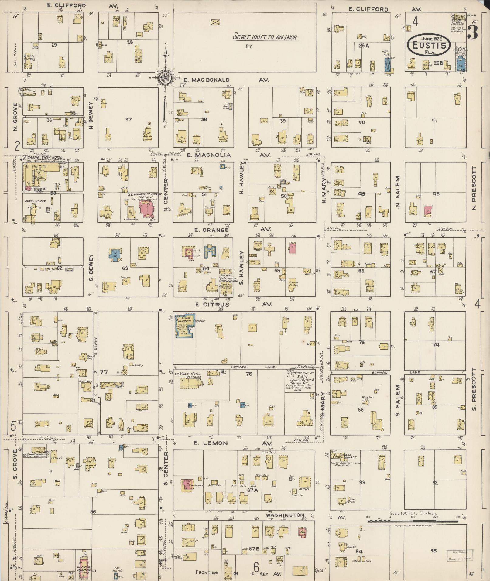 Sanborn Fire Insurance Map from Eustis, Lake County, Florida (1922), Sheet #0003 - Complete Map Set gallery image, historic Sanborn map, vintage wall art, Florida Florida
