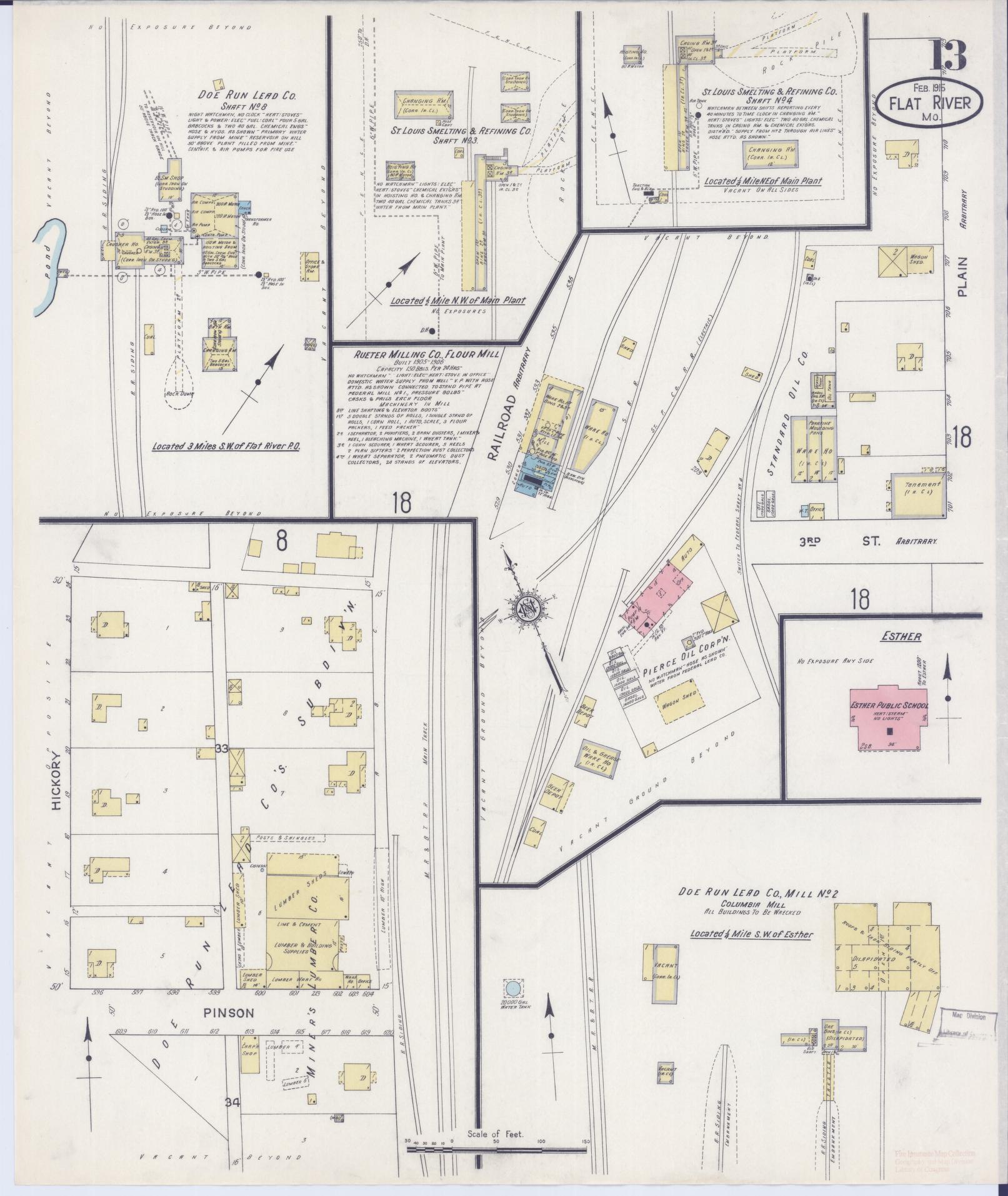 Sanborn Fire Insurance Map from Flat River, Saint Francois County, Missouri (1915), Sheet #0013 - Historic Sanborn Fire Insurance Map Print, vintage old map wall art, antique decor, genealogy gift, Missouri Missouri map