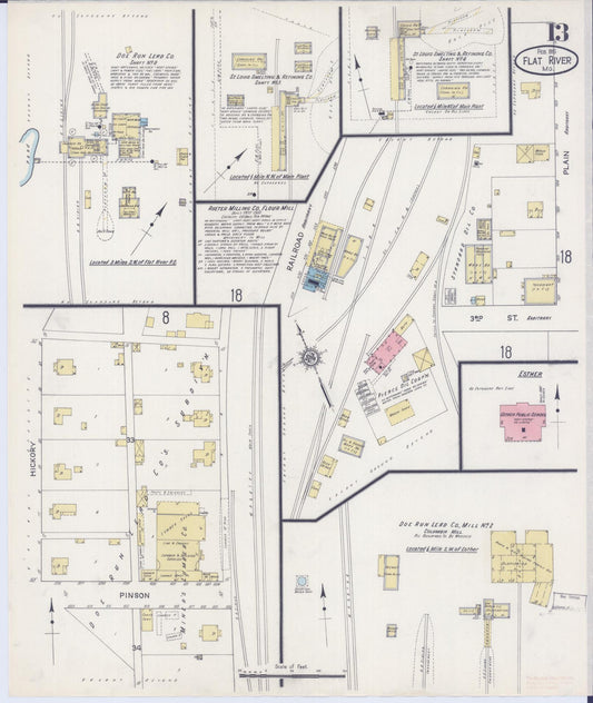 Sanborn Fire Insurance Map from Flat River, Saint Francois County, Missouri (1915), Sheet #0013 - Historic Sanborn Fire Insurance Map Print, vintage old map wall art, antique decor, genealogy gift, Missouri Missouri map