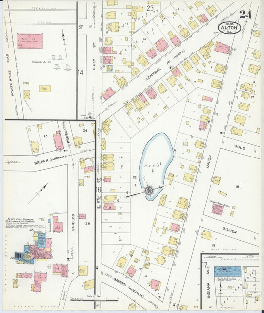Sanborn Fire Insurance Map from Alton, Madison County, Illinois (1915), Sheet #0024 - Historic Sanborn Fire Insurance Map Print, vintage old map wall art, antique decor, genealogy gift, Illinois Illinois map