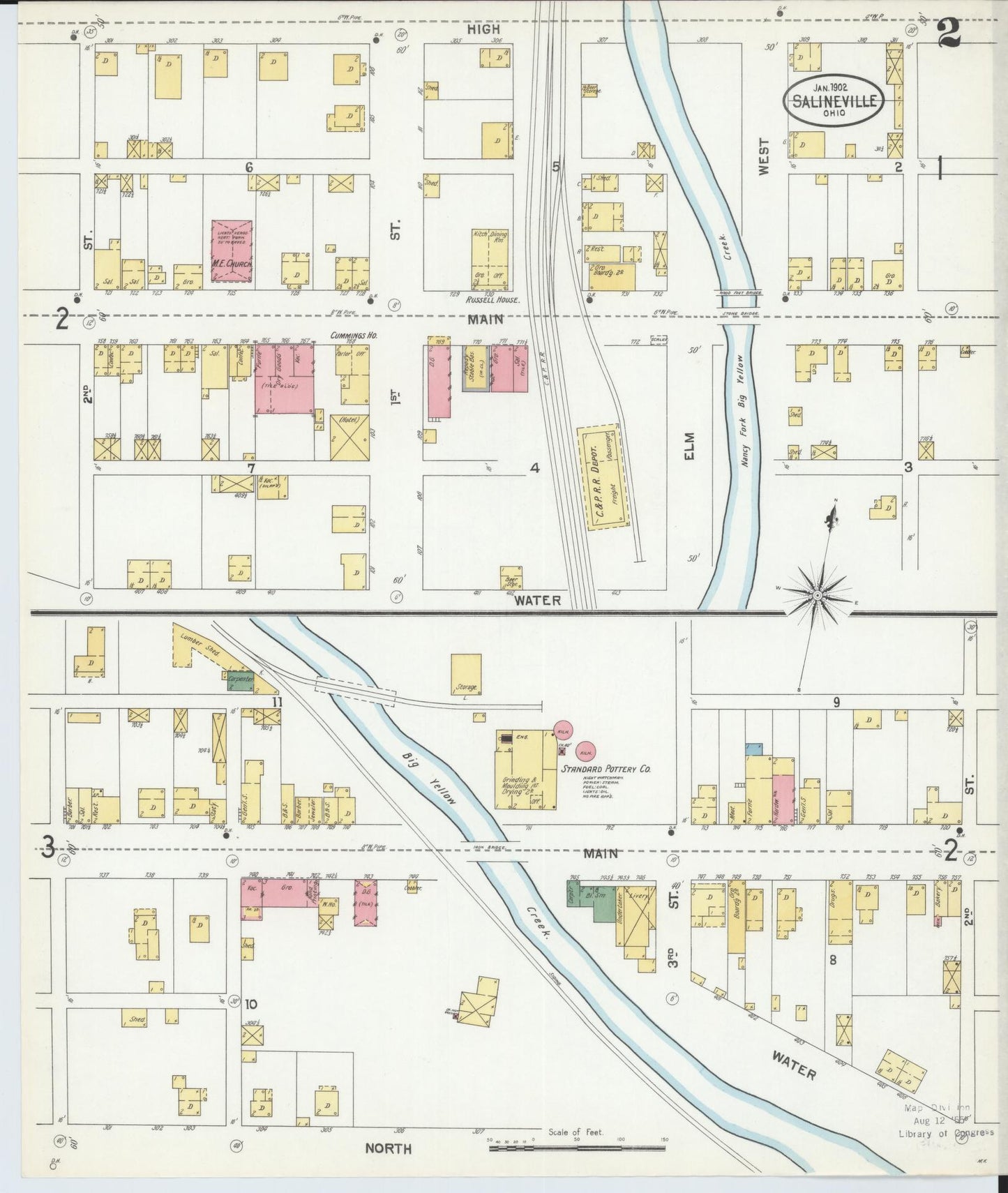Sanborn Fire Insurance Map from Salineville, Columbiana County, Ohio (1902), Sheet #0002 - Historic Sanborn Fire Insurance Map Print, vintage old map wall art, antique decor, genealogy gift, Ohio Ohio map