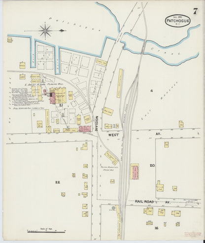 Sanborn Fire Insurance Map from Patchogue, Suffolk County, New York (1891), Sheet #0007 - Historic Sanborn Fire Insurance Map Print, vintage old map wall art, antique decor, genealogy gift, New York New York map