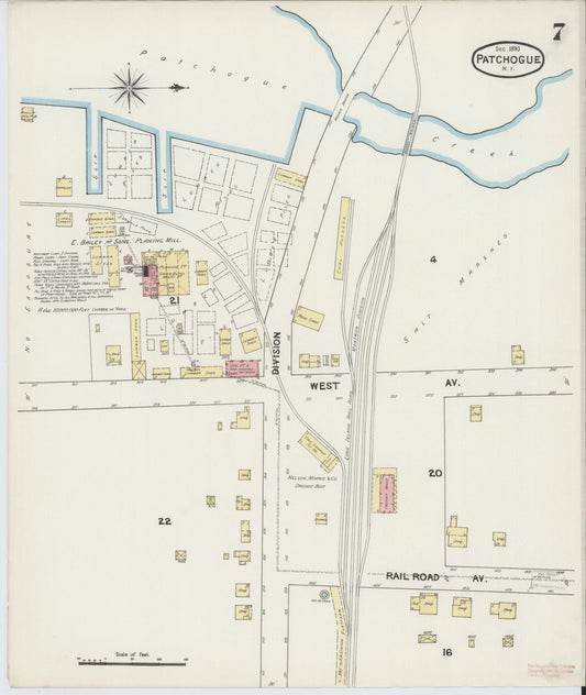 Sanborn Fire Insurance Map from Patchogue, Suffolk County, New York (1891), Sheet #0007 - Historic Sanborn Fire Insurance Map Print, vintage old map wall art, antique decor, genealogy gift, New York New York map