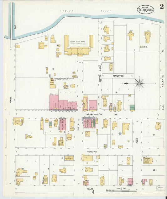 Sanborn Fire Insurance Map from Titusville, Brevard County, Florida (1908), Sheet #0002 - Historic Sanborn Fire Insurance Map Print, vintage old map wall art, antique decor, genealogy gift, Florida Florida map