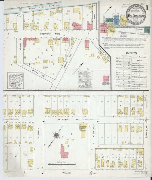 Sanborn Fire Insurance Map from West Carrollton, Montgomery County, Ohio (1918), Sheet #0001 - Historic Sanborn Fire Insurance Map Print, vintage old map wall art, antique decor, genealogy gift, Ohio Ohio map