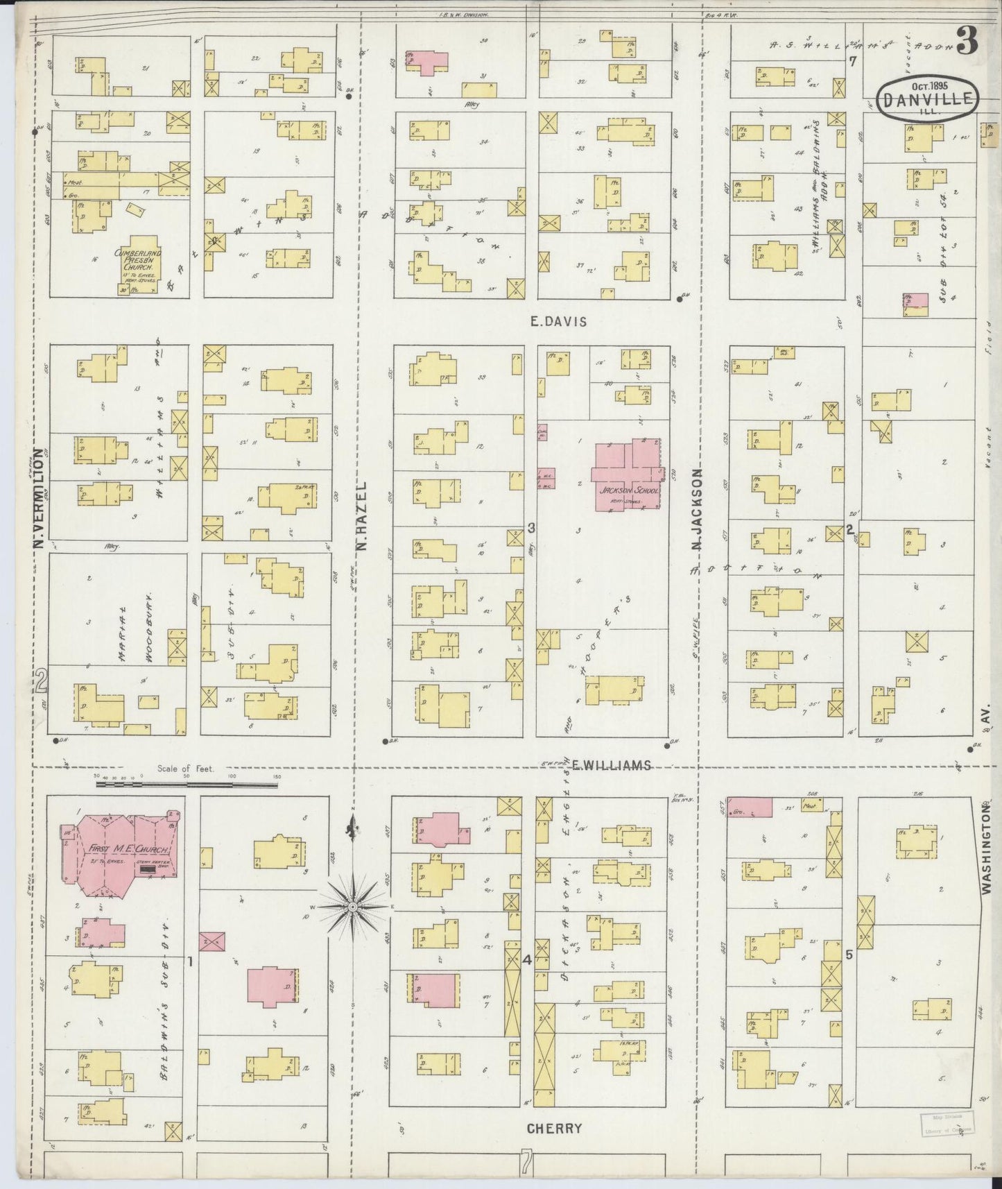 Sanborn Fire Insurance Map from Danville, Vermilion County, Illinois (1895), Sheet #0003 - Historic Sanborn Fire Insurance Map Print, vintage old map wall art, antique decor, genealogy gift, Illinois Illinois map