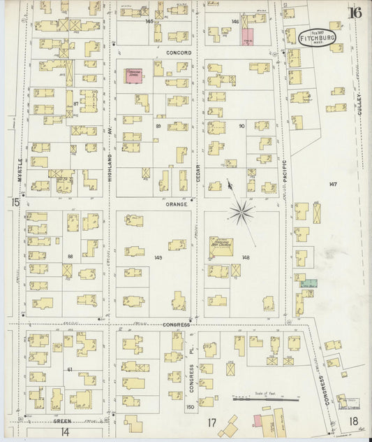Sanborn Fire Insurance Map from Fitchburg, Worcester County, Massachusetts (1897), Sheet #0016 - Historic Sanborn Fire Insurance Map Print, vintage old map wall art, antique decor, genealogy gift, Massachusetts Massachusetts map