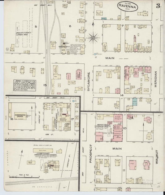 Sanborn Fire Insurance Map from Ravenna, Portage County, Ohio (1884), Sheet #0003 - Historic Sanborn Fire Insurance Map Print, vintage old map wall art, antique decor, genealogy gift, Ohio Ohio map
