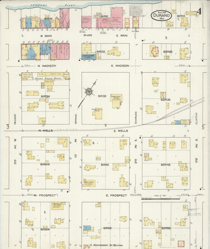 Sanborn Fire Insurance Map from Durand, Pepin County, Wisconsin (1916), Sheet #0004 - Historic Sanborn Fire Insurance Map Print, vintage old map wall art, antique decor, genealogy gift, Wisconsin Wisconsin map