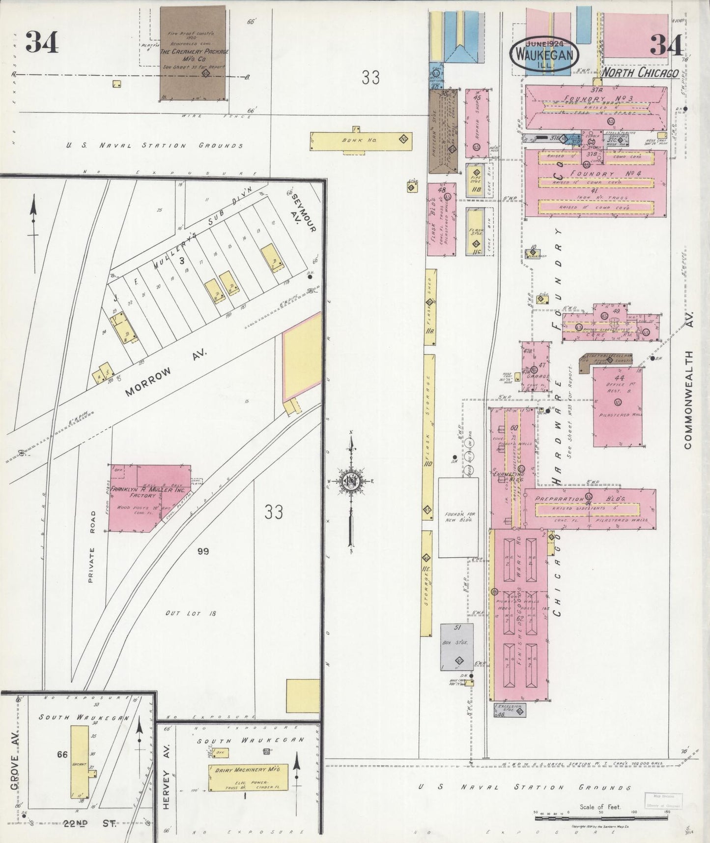 Sanborn Fire Insurance Map from Waukegan, Lake County, Illinois. (1924), Sheet 34 – Historic Sanborn Fire Insurance Map Print