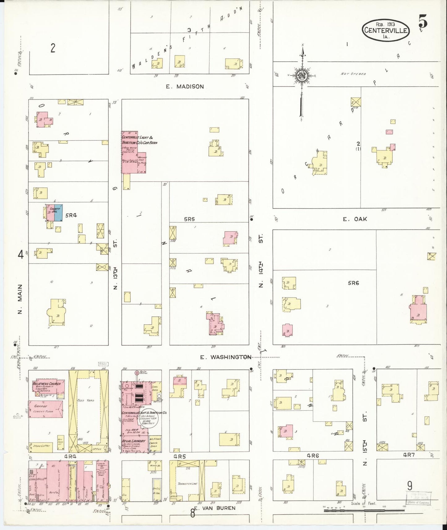 Sanborn Fire Insurance Map from Centerville, Appanoose County, Iowa (1913), Sheet #0005 - Historic Sanborn Fire Insurance Map Print, vintage old map wall art