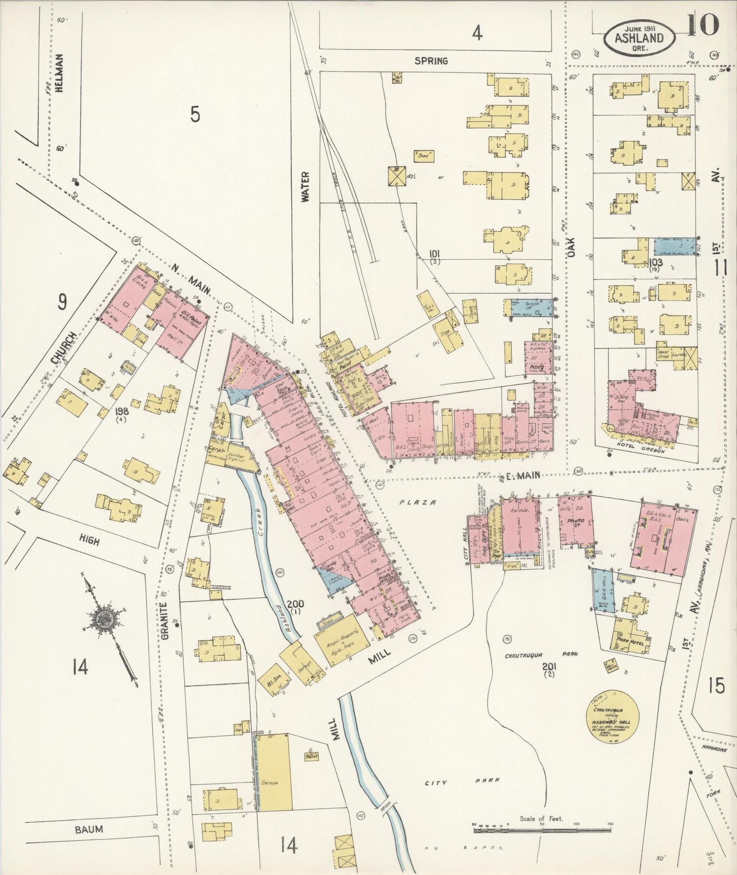 Sanborn Fire Insurance Map from Ashland, Jackson County, Oregon (1911), Sheet #0010 - Complete Map Set gallery image, historic Sanborn map, vintage wall art, Oregon Oregon