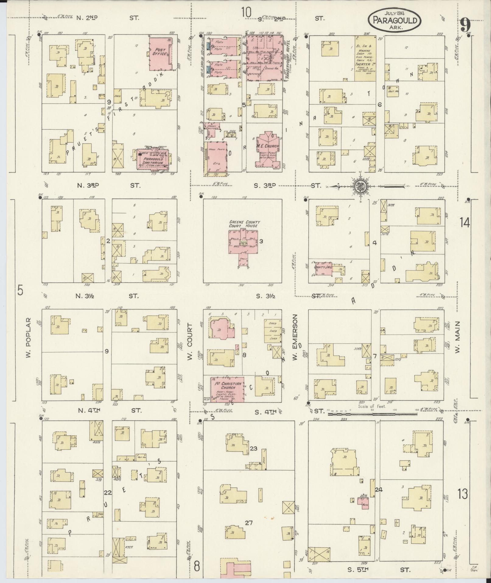 Sanborn Fire Insurance Map from Paragould, Greene County, Arkansas (1914), Sheet #0009 - Complete Map Set gallery image, historic Sanborn map, vintage wall art, Arkansas Arkansas