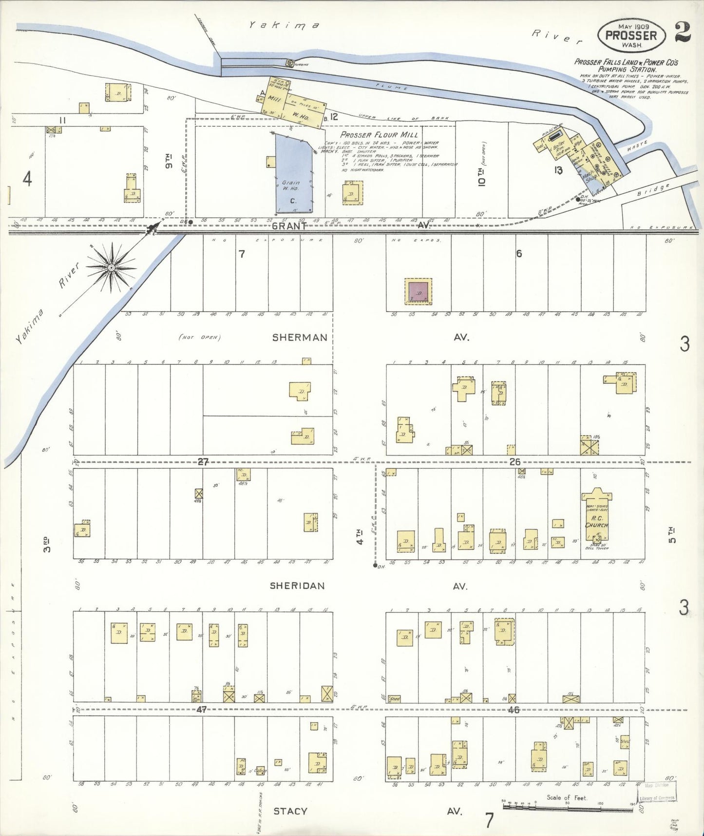 Sanborn Fire Insurance Map from Prosser, Benton County, Washington (1909), Sheet #0002 - Complete Map Set gallery image, historic Sanborn map, vintage wall art, Washington Washington