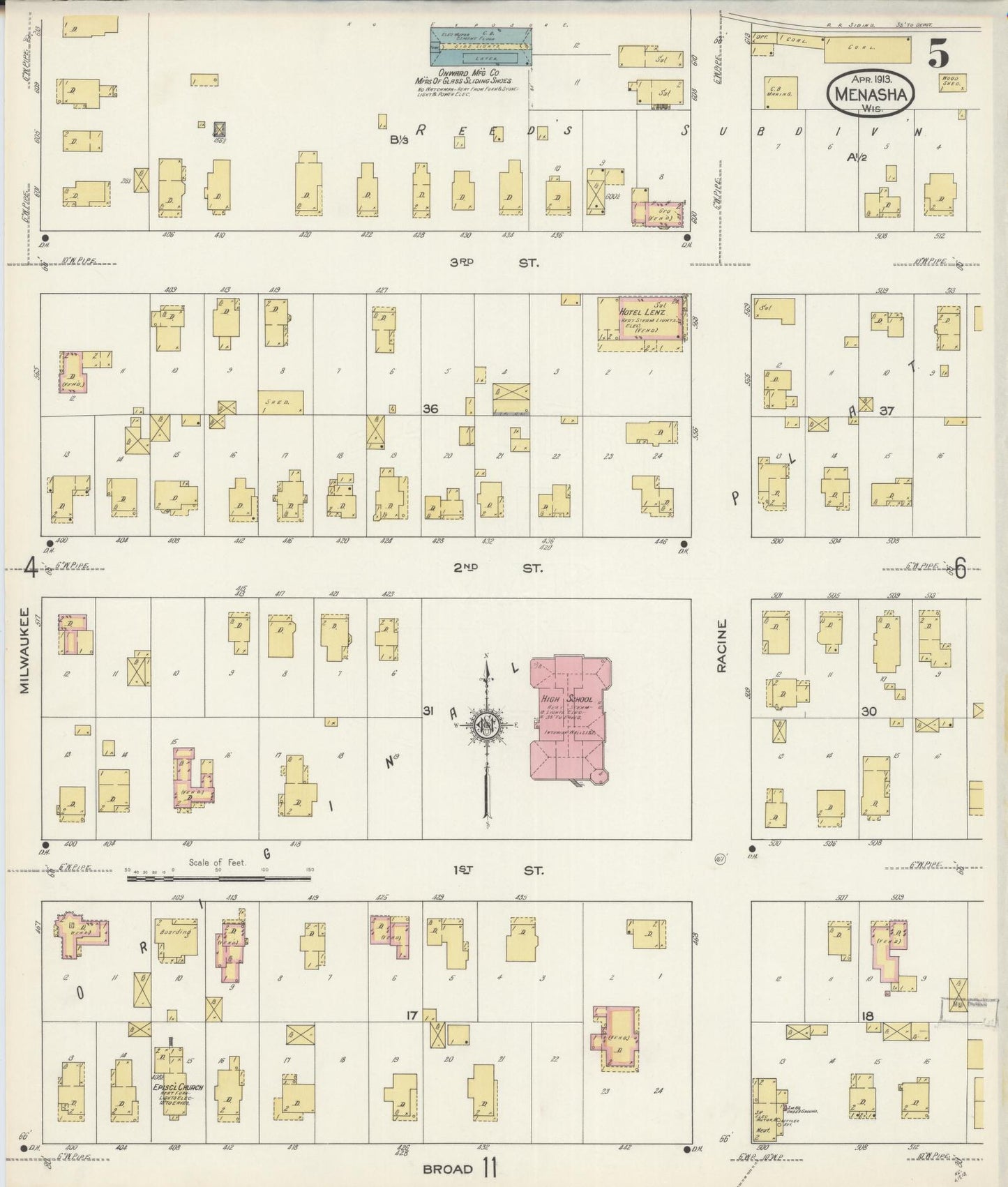 Sanborn Fire Insurance Map from Menasha, Winnebago County, Wisconsin (1913), Sheet #0005 - Complete Map Set gallery image, historic Sanborn map, vintage wall art, Wisconsin Wisconsin