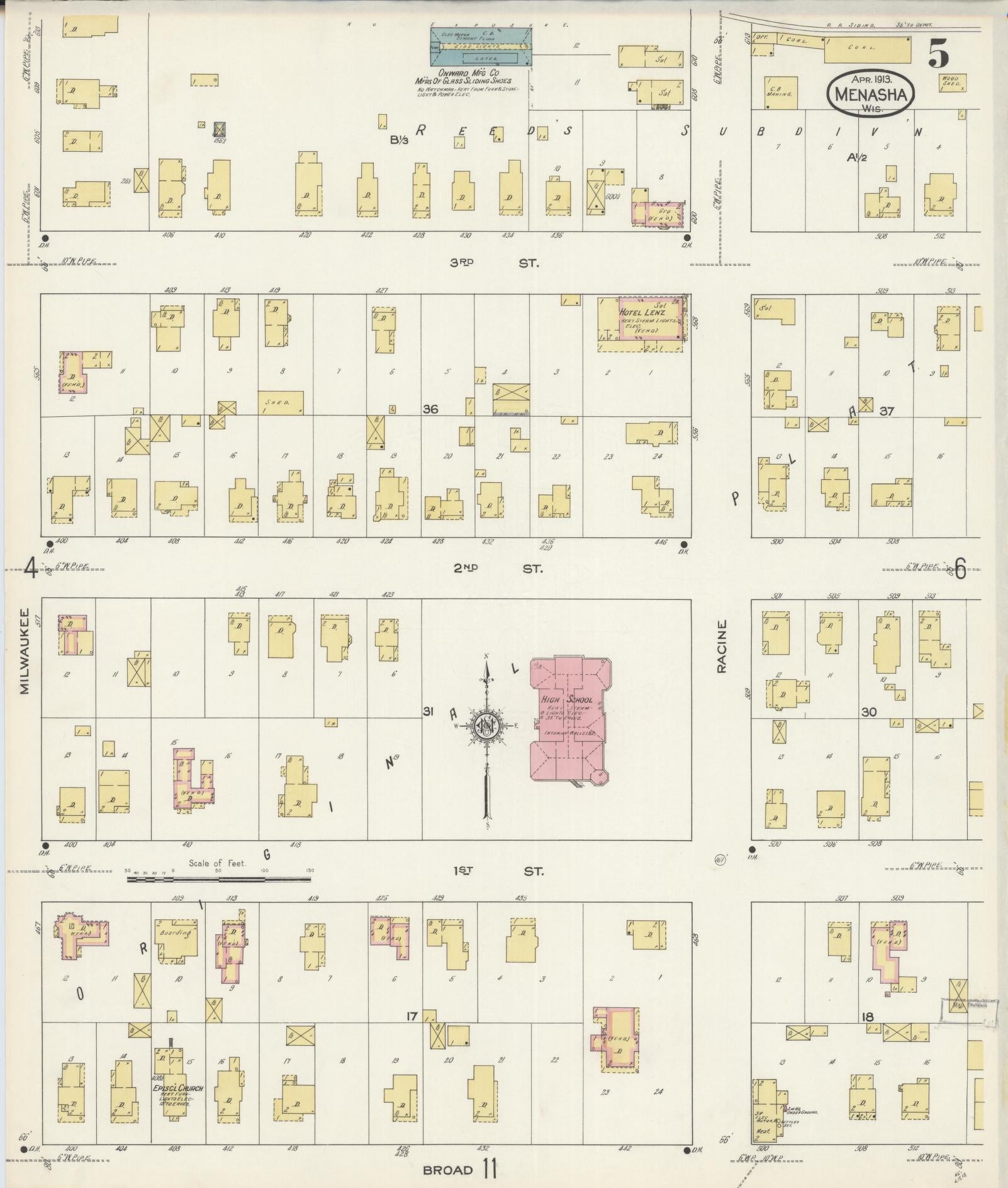 Sanborn Fire Insurance Map from Menasha, Winnebago County, Wisconsin (1913), Sheet #0005 - Complete Map Set gallery image, historic Sanborn map, vintage wall art, Wisconsin Wisconsin
