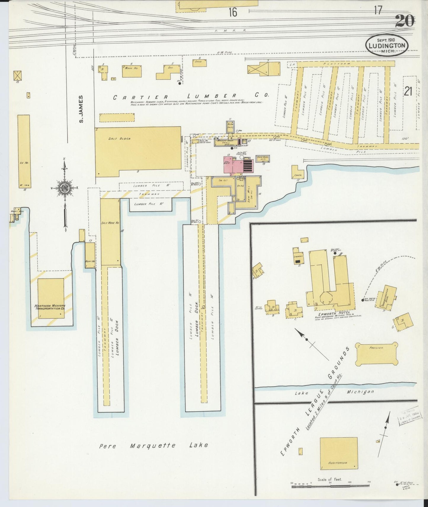 Sanborn Fire Insurance Map from Ludington, Mason County, Michigan (1910), Sheet #0020 - Complete Map Set gallery image, historic Sanborn map, vintage wall art, Michigan Michigan
