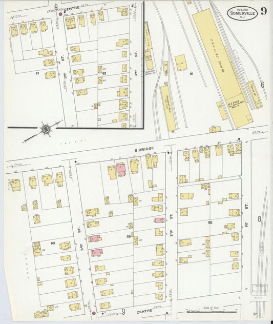 Sanborn Fire Insurance Map from Somerville, Somerset County, New Jersey (1910), Sheet #0009 - Historic Sanborn Fire Insurance Map Print, vintage old map wall art, antique decor, genealogy gift, New Jersey New Jersey map